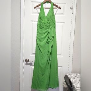 David's Bridal Crinkle Chiffon Halter Draped Pistachio Green Dress